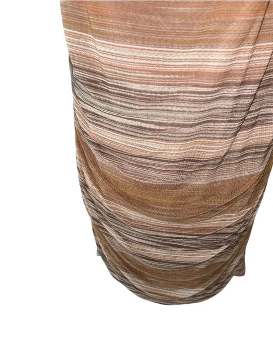 Striped Cowl Neck Slip Dress in Brown and Taupe, P2P:18”, L:35” - Picture 4 of 6
